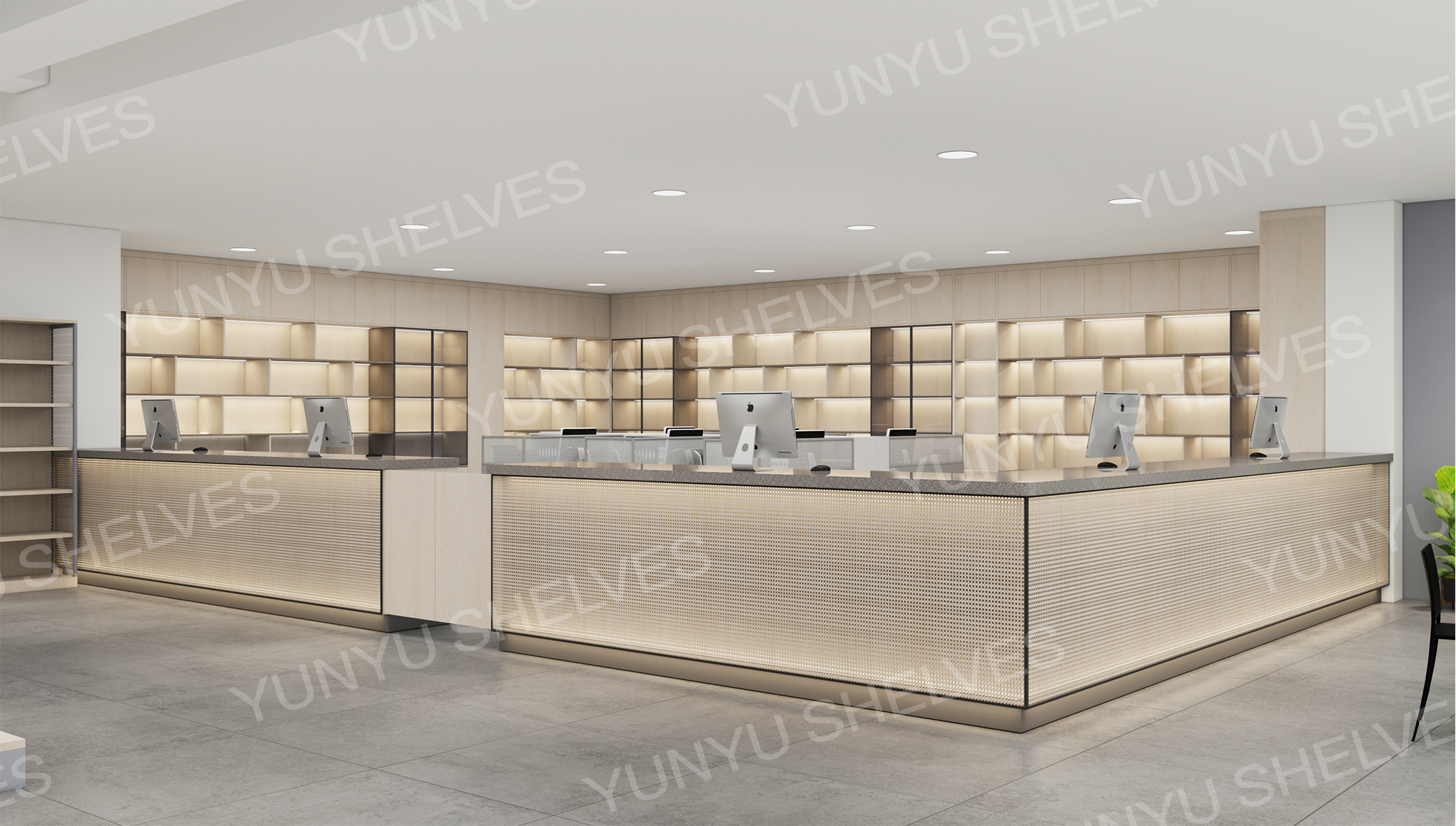开放式办公与收银台展示柜，云宇货架为您打造专业展示新空间！